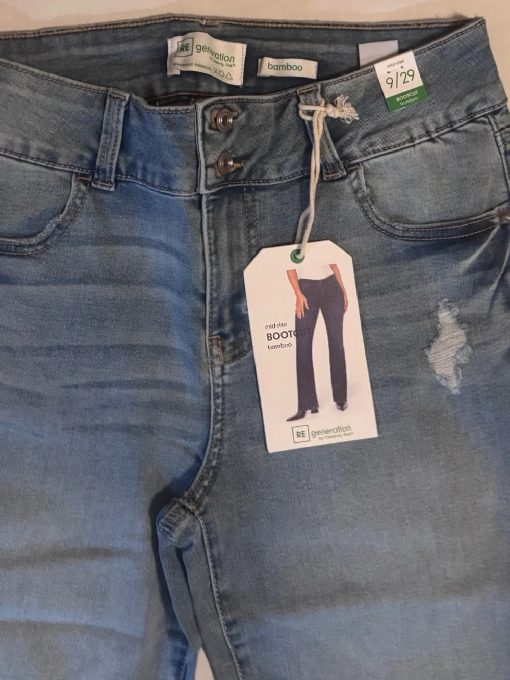 Women's RE Generation Bamboo By Celebrity Pink 9/29 Mid Rise Bootcut Distressed